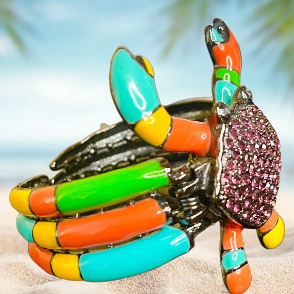 Colorful Enamel Crab Bracelet with Purple Crystals NWOT - Picture 2 of 3